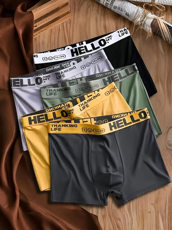 Multi Pack Underwear - メンズミルクシルクボクサーブリーフ5枚組固定カラーセットシームレス通気速乾性ウエストバンド付き快適下着