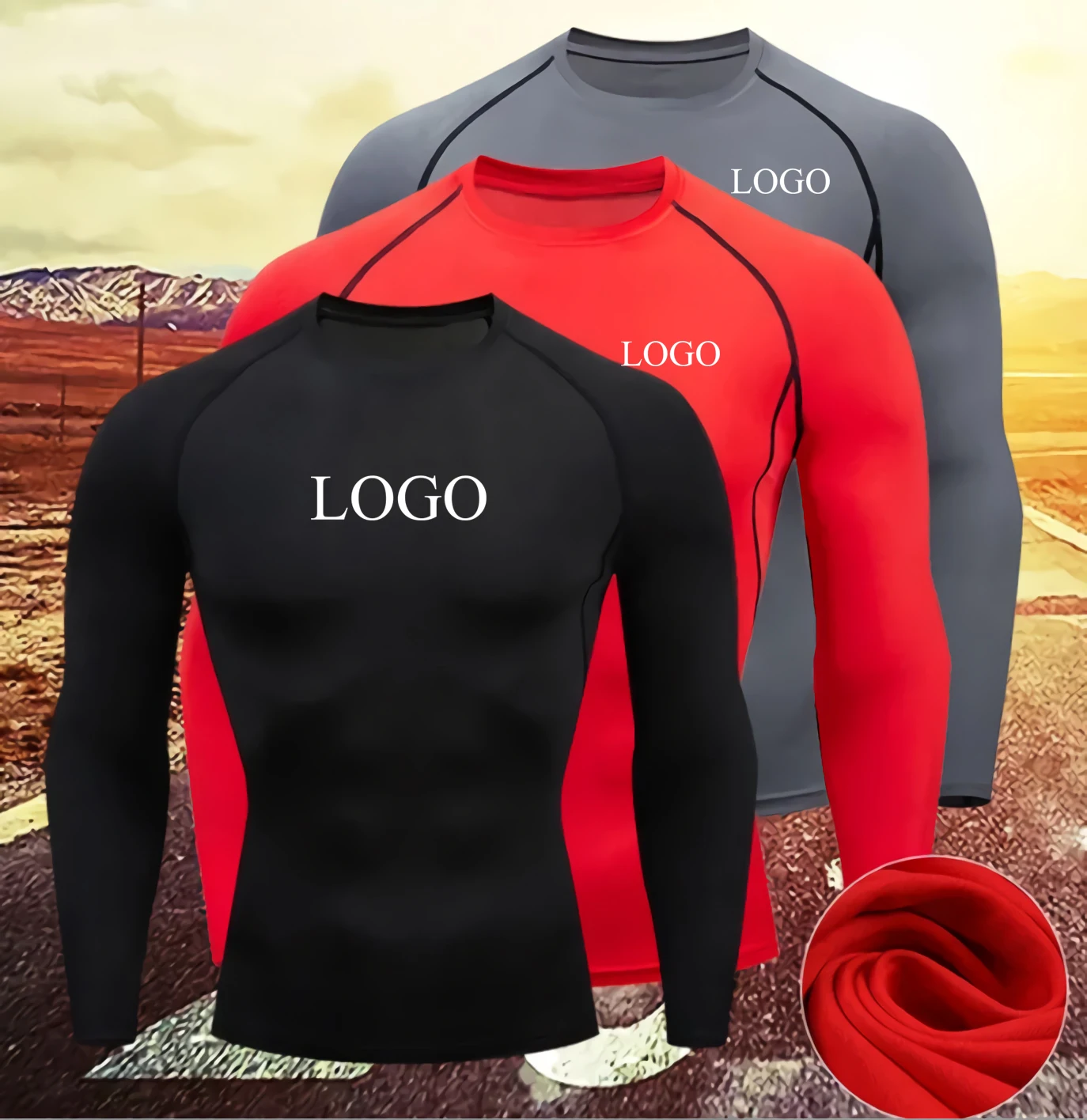 T Shirt Tight Fit - ランニングトップメンズカスタムロゴプリントタイトフィットシャツ長袖ジム下着速乾性スポーツ Tシャツ