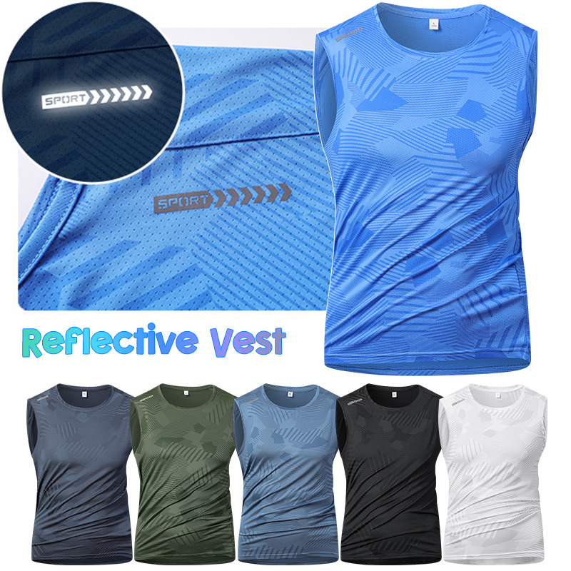Sleeveless Undershirt - 男ランニング反射ベスト夏通気性アイスシルクフィットネススポーツサイクリングアンダーシャツ速乾性スポーツ高弾性ベスト