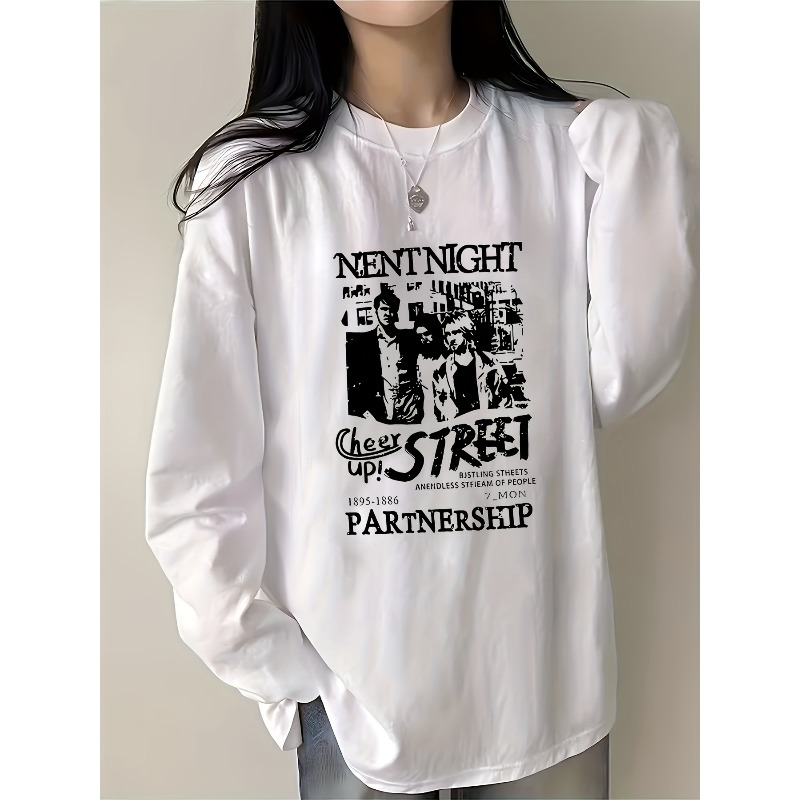 Base Layer Top - レディースプリント長袖Tシャツ、ゆったりフィット、初秋/春/秋のベースレイヤートップ、トレンドスタイル