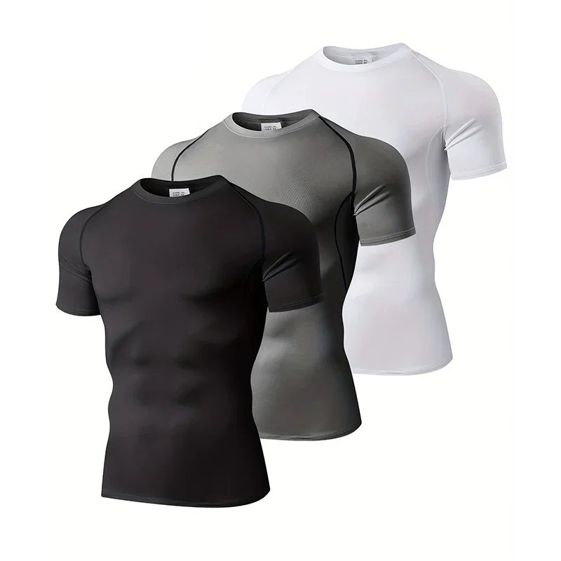 T Shirt Tight Fit - 1/3 パックメンズ圧縮服夏タイツ Tシャツ速乾性スポーツウェアランニング Tシャツスポーツトップス Tシャツジムワークアウトシャツ