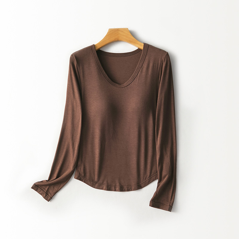 Base Layer Top - 女性用、Uネック、長袖トップス。内蔵ブラパッド付き。カシミヤ混紡素材で、柔らかく暖かく、伸縮性があり、秋から冬にかけての重ね着に最適なインナー。