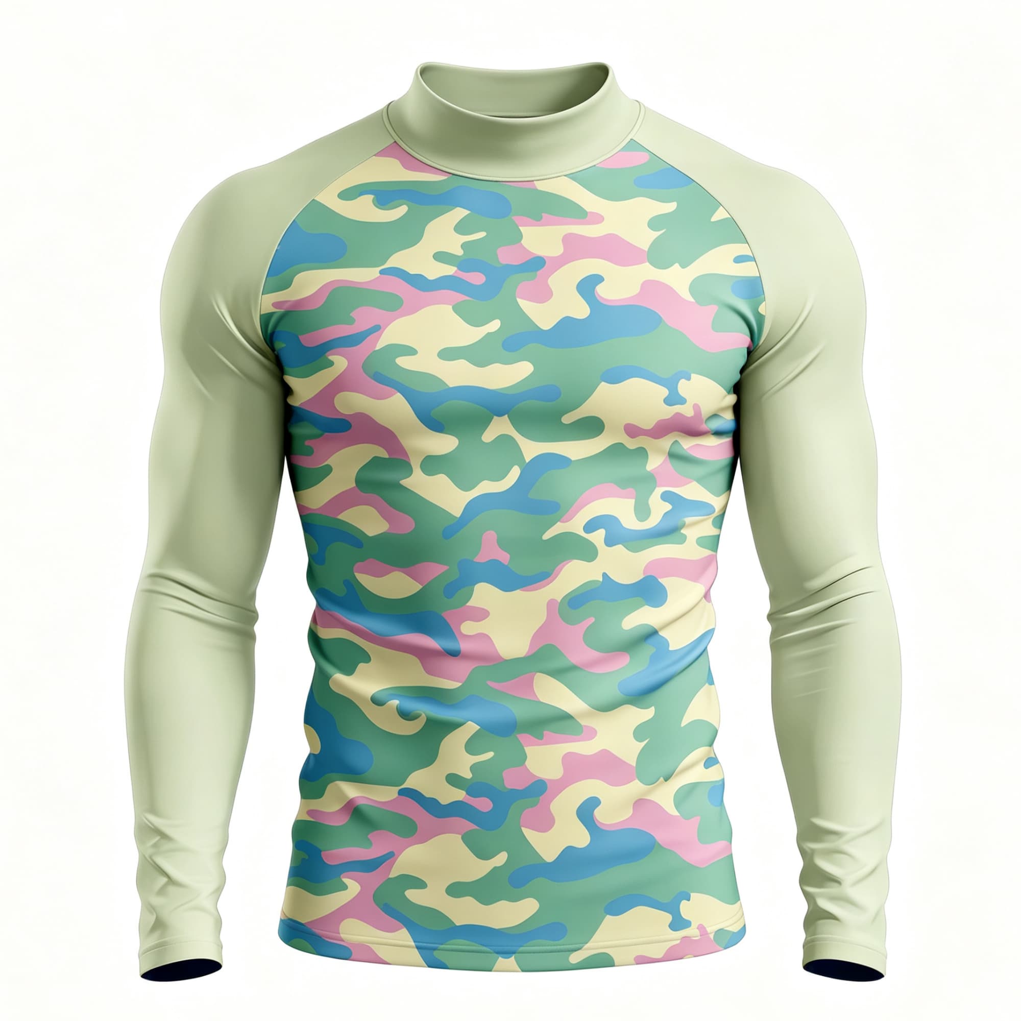 メンズ パステル迷彩柄 モックネック 長袖Tシャツ、ストレッ - Base Layer Top のレビューと価格