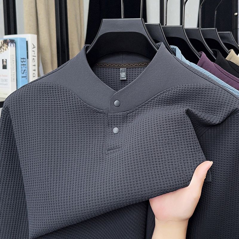 メンズ秋冬ワッフルニット長袖Tシャツ、ルーズクルーネックプル - Base Layer Top のレビューと価格