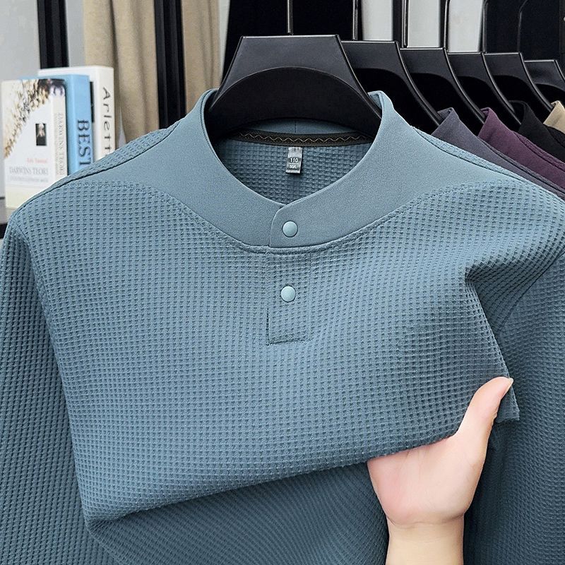 メンズ秋冬ワッフルニット長袖Tシャツ、ルーズクルーネックプル - Base Layer Top のレビューと価格