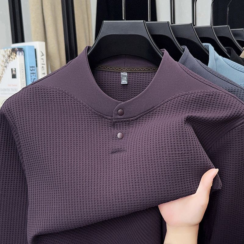 メンズ秋冬ワッフルニット長袖Tシャツ、ルーズクルーネックプル - Base Layer Top のレビューと価格