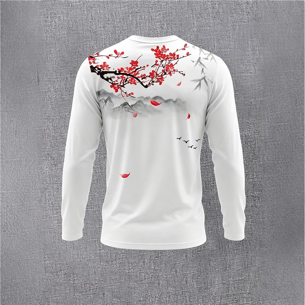 中国風水墨画梅の花長袖 Tシャツメンズヴィンテージ風景プリン - Base Layer Top のレビューと価格