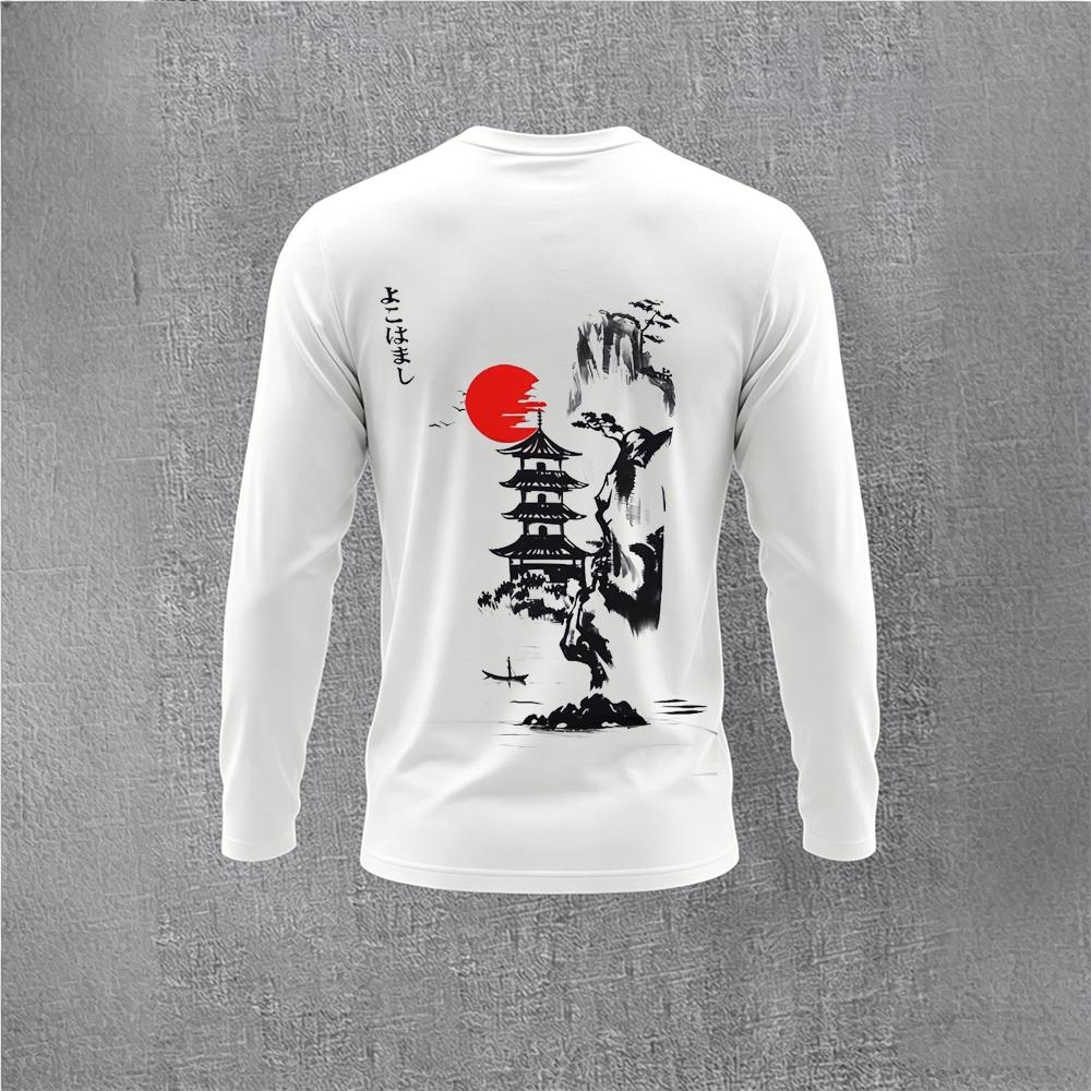 中国風水墨画梅の花長袖 Tシャツメンズヴィンテージ風景プリン - Base Layer Top のレビューと価格