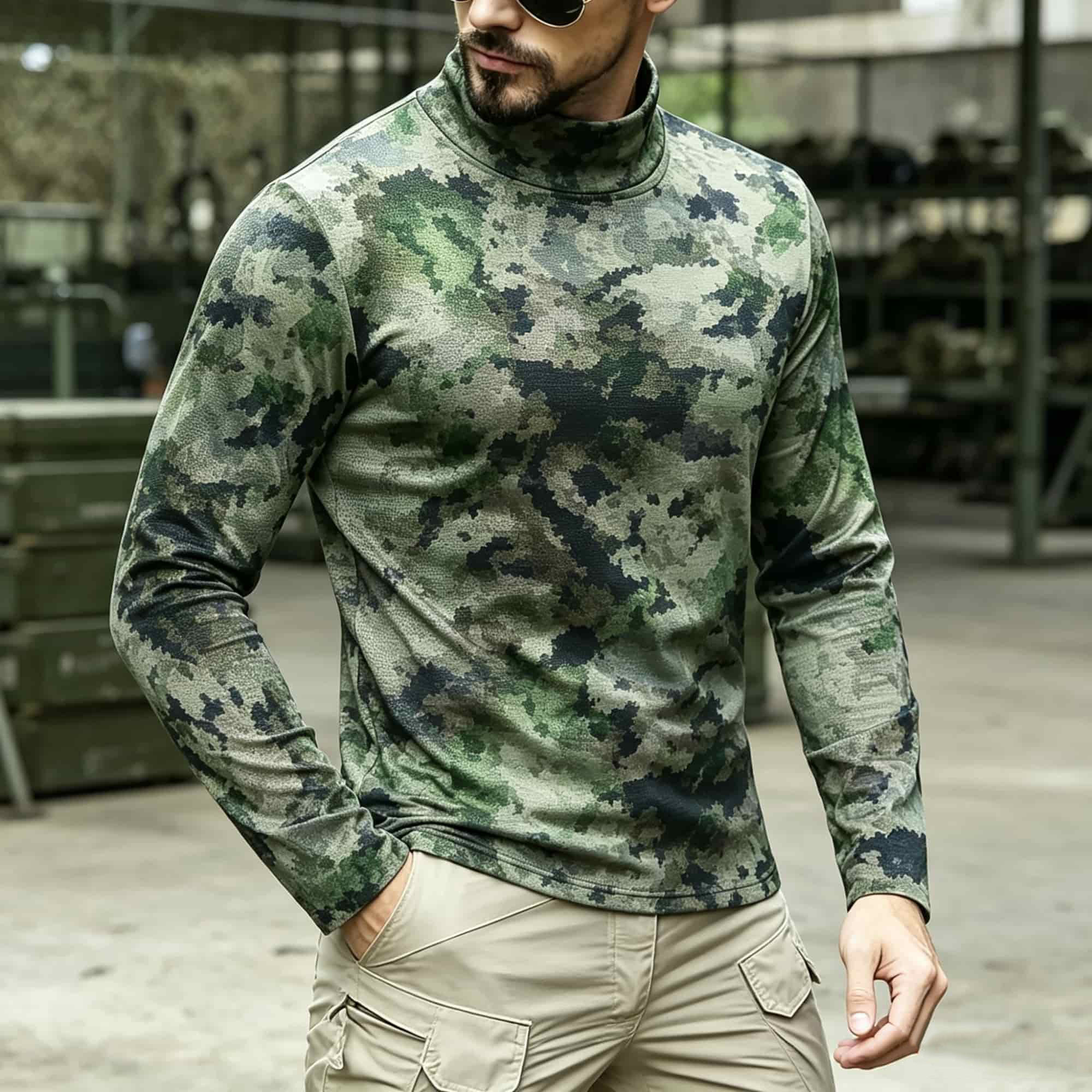メンズタクティカル迷彩柄モックネック長袖シャツ、ソフトストレ - Base Layer Top のレビューと価格
