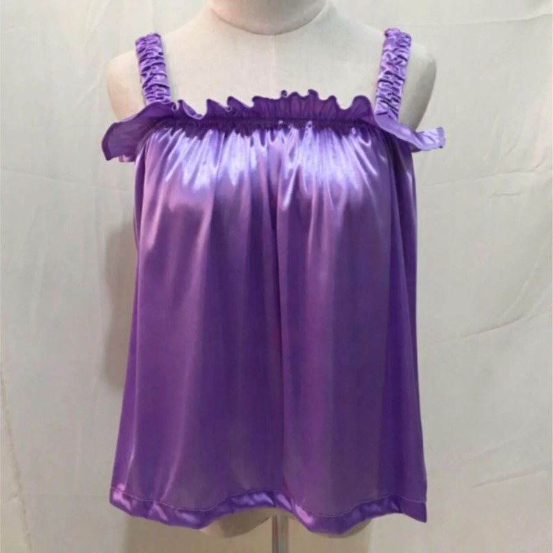 夏ソフトシルキーグロッシーフリルスパゲッティストラップタンク - Suspender Tank Top のレビューと価格