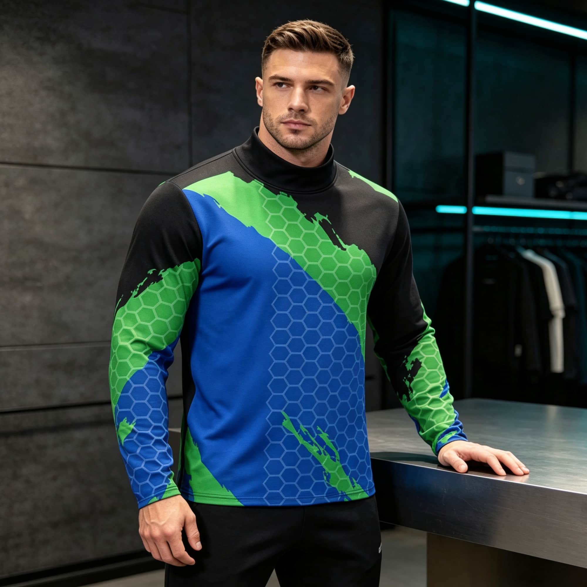 メンズコントラストカラーハニカムテクスチャグラフィックモック - Base Layer Top のレビューと価格